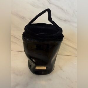 Carolina Herrera Black Patent Good Girl Case Makeup Bag Gold Logo Luxe Travel
